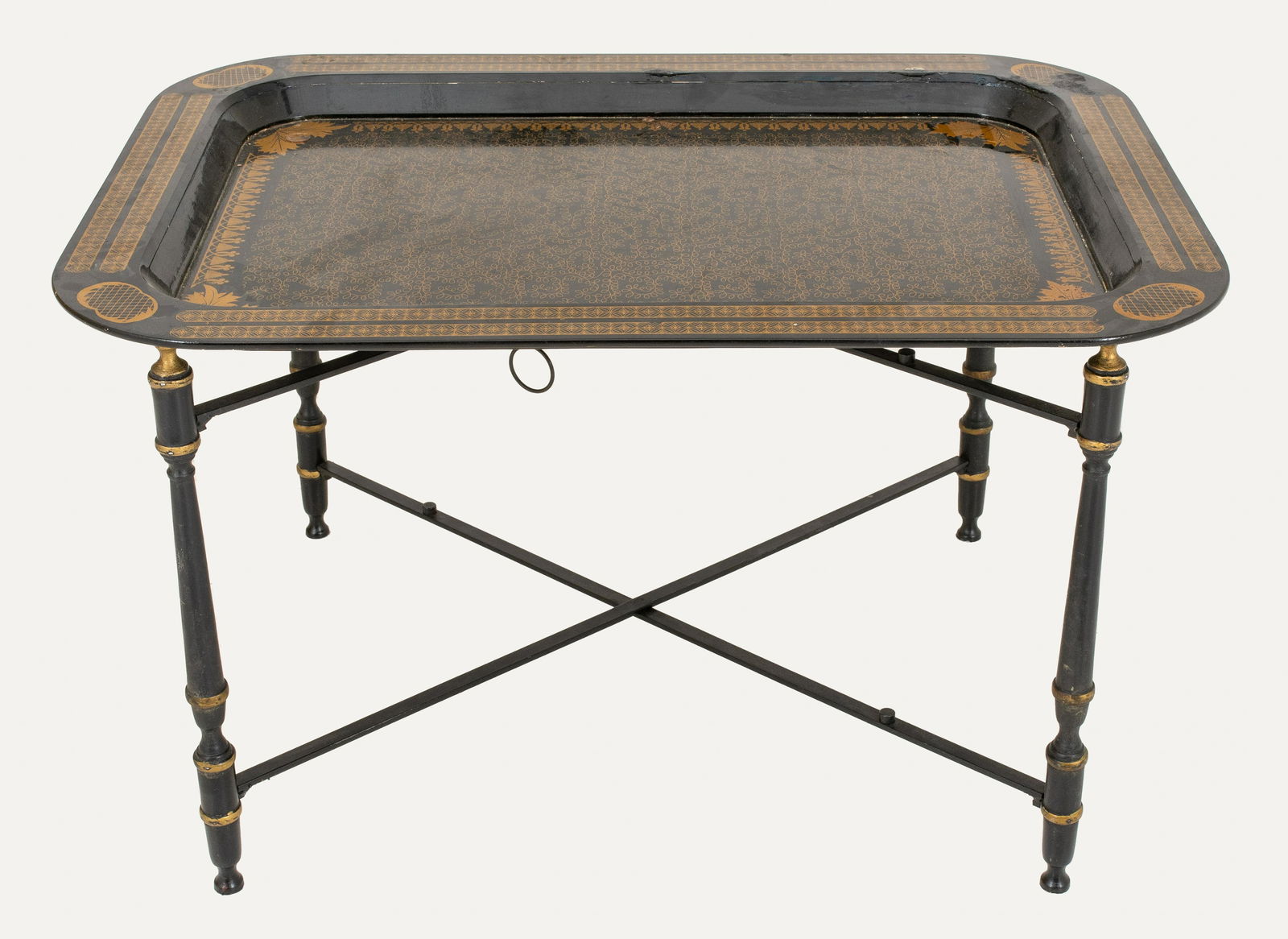 Italian Lacquered Black & Gold Tray Table (1 of 11)