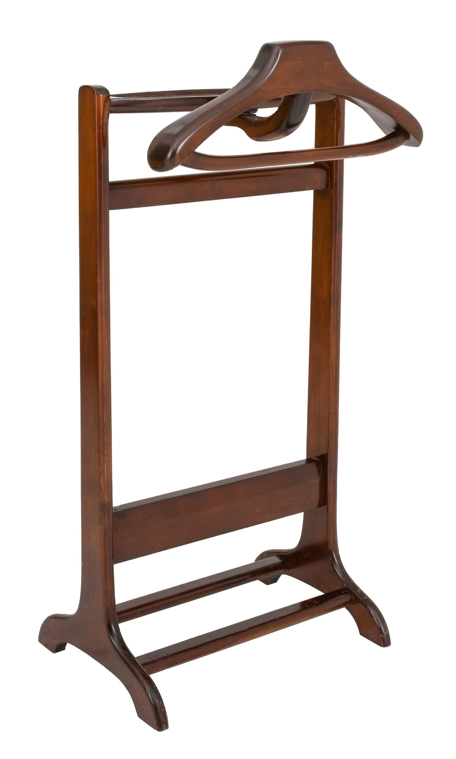 Wood Valet or Silent Butler Suite Stand: Wood men's valet or silent butler, unmarked. 38" H x 18" W x 10" D.