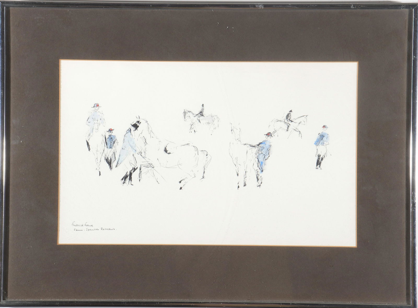 Frederick Franck Spanish Riding School Print: Frederick Franck (Dutch/American, 1909 - 2006), The Spanish Riding School, offset lithograph, signed in plate lower left. 9.75"H x 15.75" W; frame:16.25" H x 22.25" W.