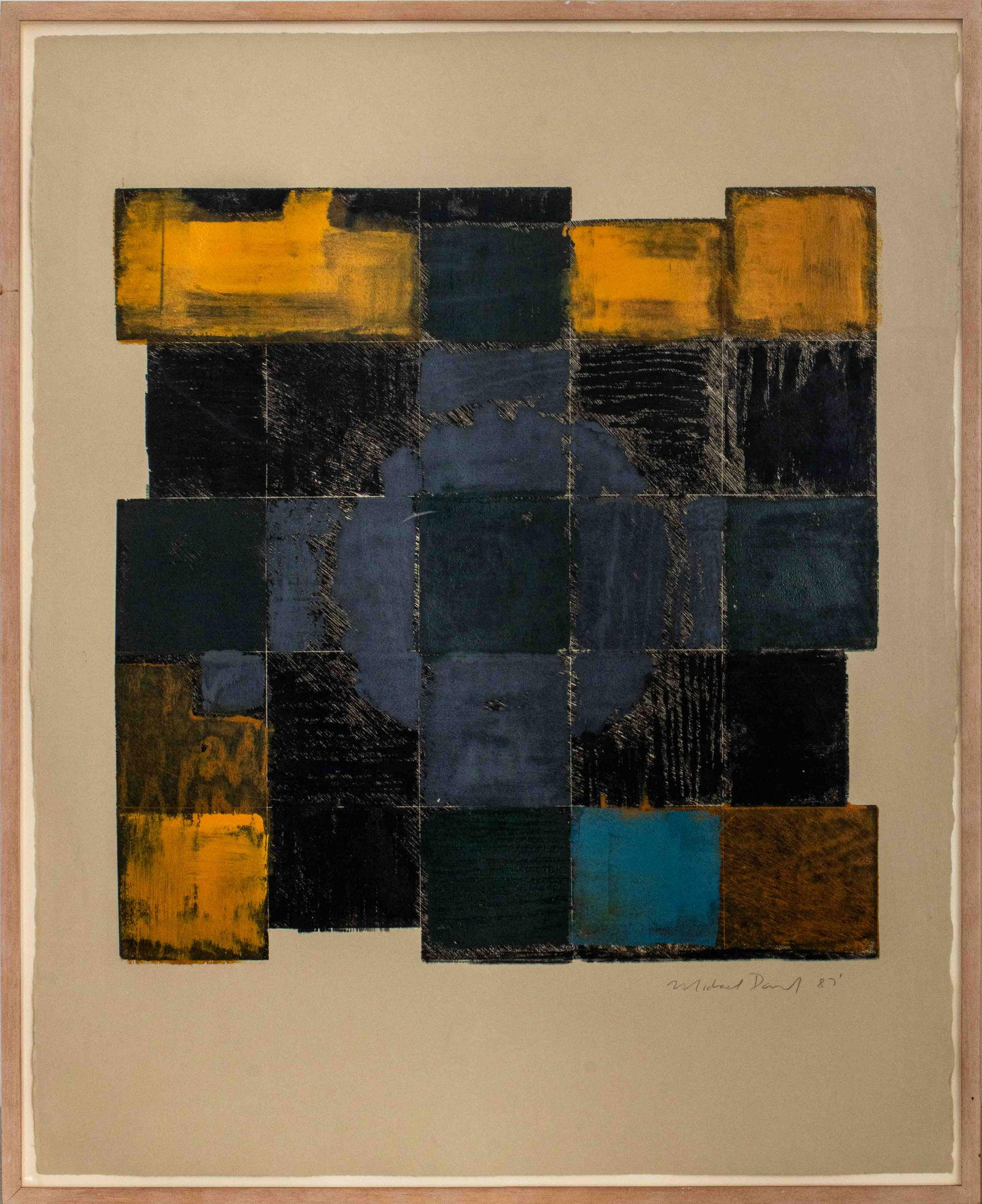 Michael David Untitled Lithograph: Michael David (American, b. 1954), untitled, lithograph, 1987, signed lower right in pencil. Image: 37" H x 30" W; frame: 38.75" H x 32" W