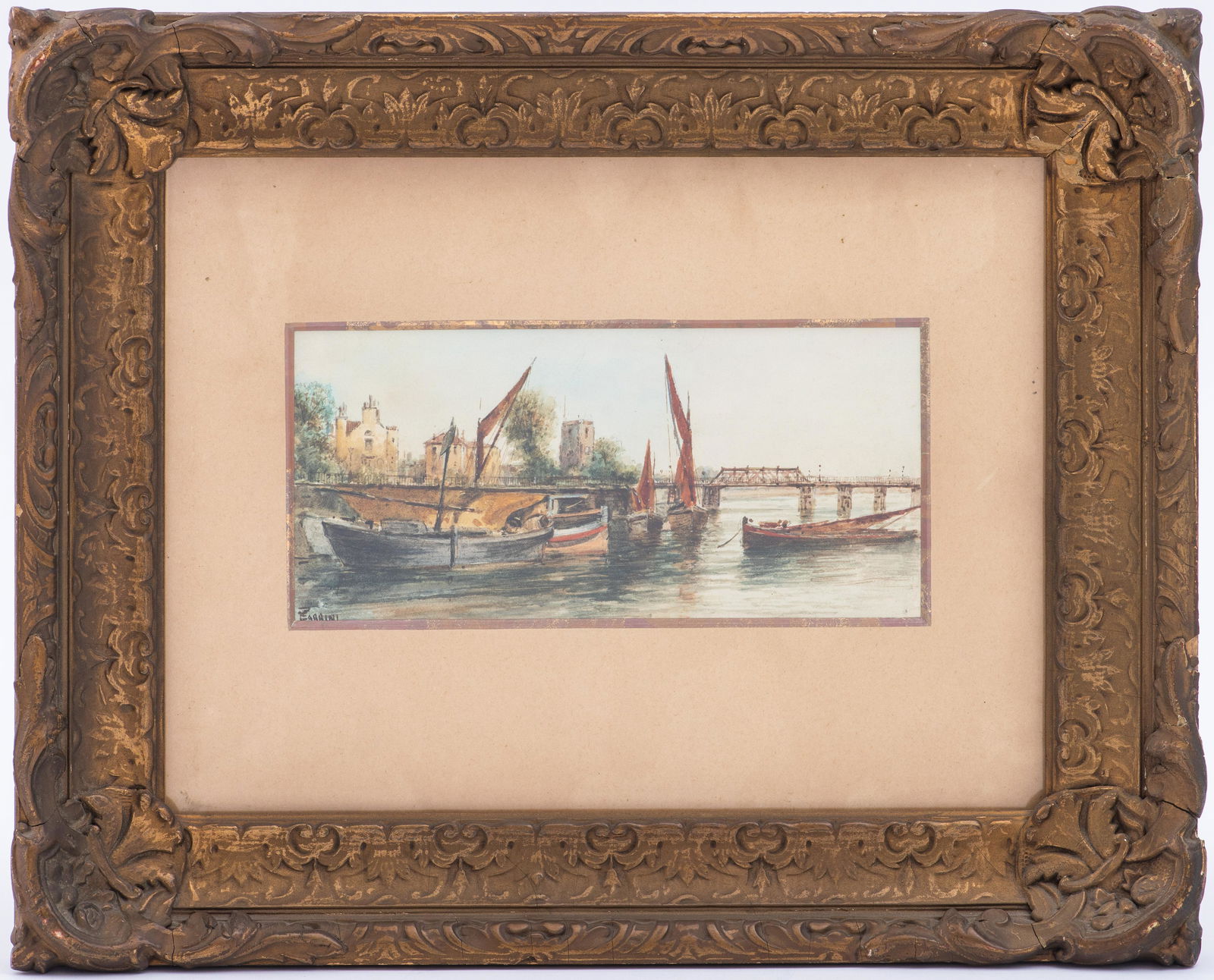E.L.A. Parrini, Watercolor "View Along the Thames" (1 of 8)