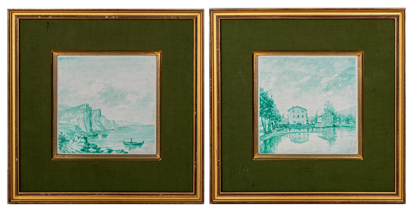 Signed French Hand-Painted Ceramic Tiles, Pair (1 of 13)