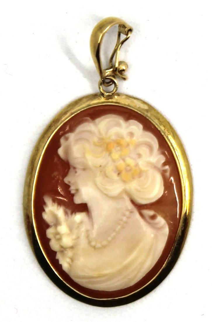 14K Yellow Gold Frame Carved Shell Cameo Pendant (1 of 4)