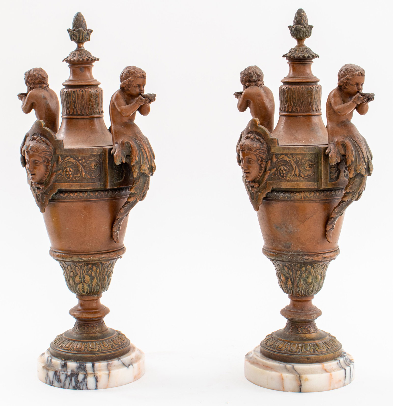 Renaissance Revival Cold-Painted Metal Urns, Pair (1 of 12)