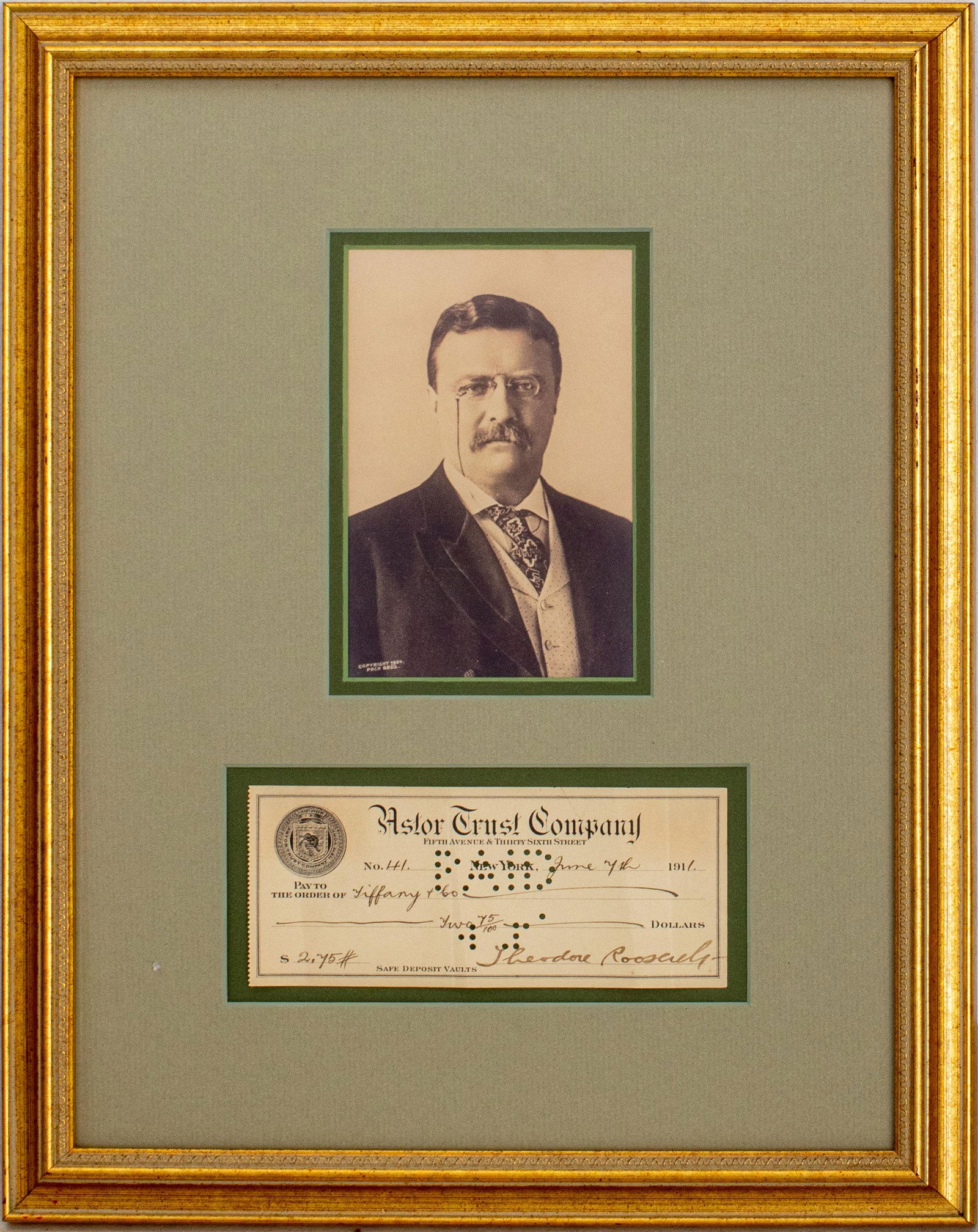 Signed Theodore Roosevelt Check to Tiffany & Co. (1 of 9)