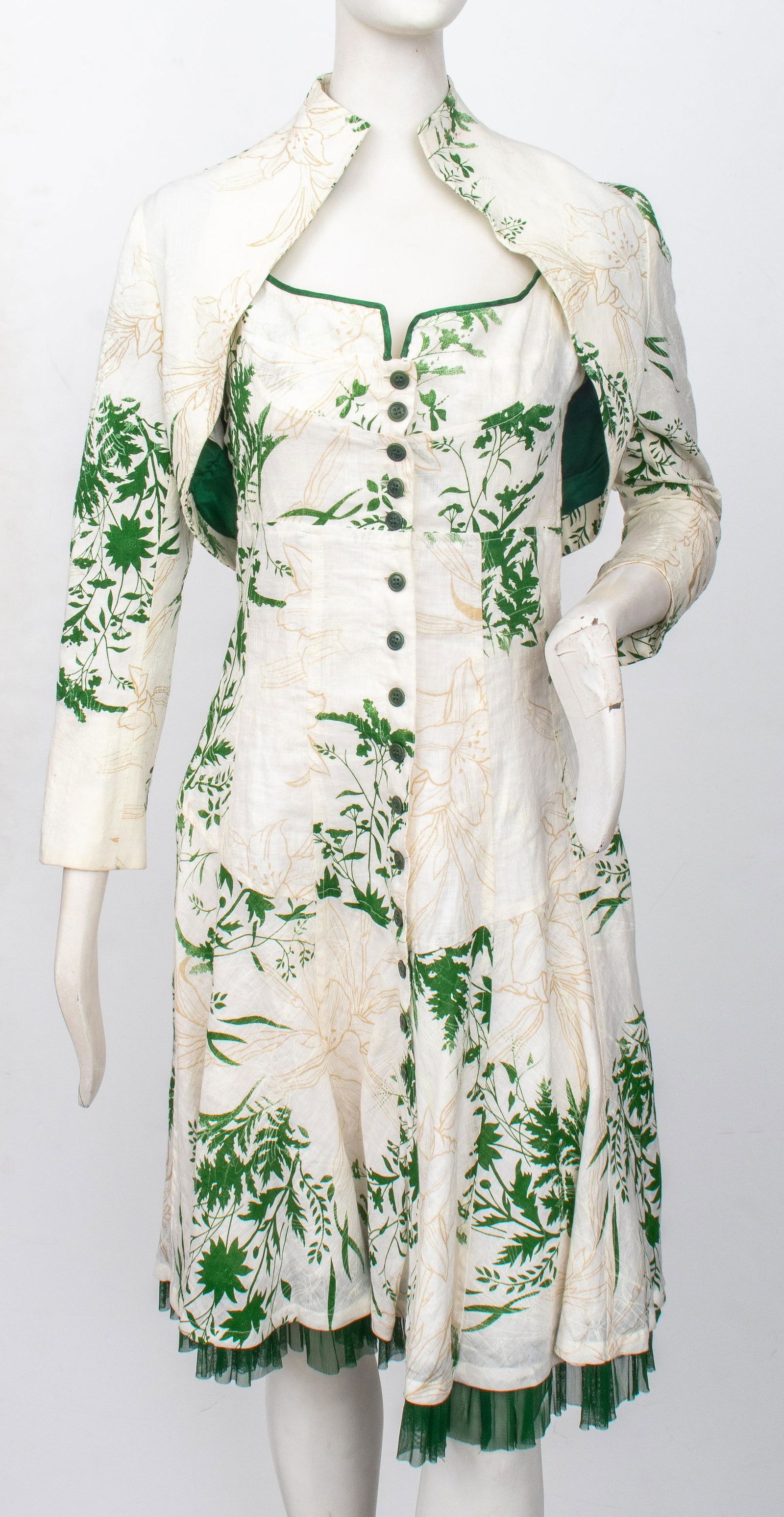 Isabel de Pedro Linen Cream & Green Dress & Shrug (1 of 8)