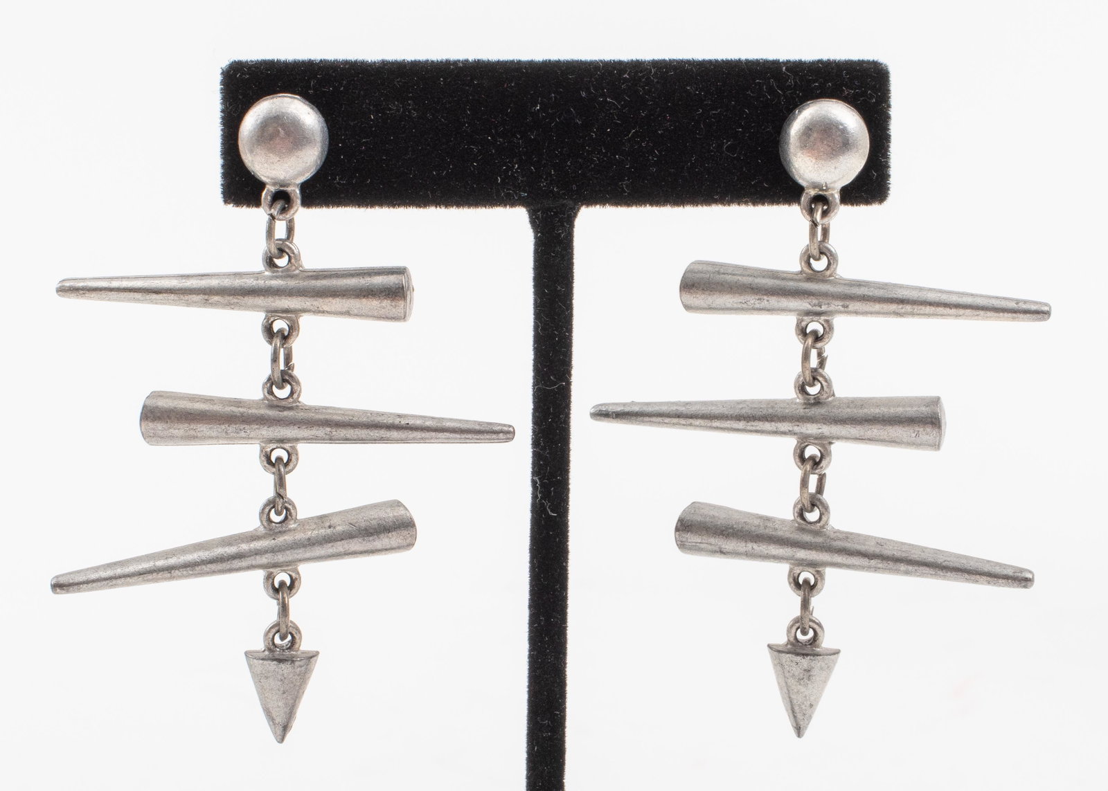 Punk Style Pewter Earrings: Punk style pewter earrings, marked "JJ." 2.5" H x 1.5" W.