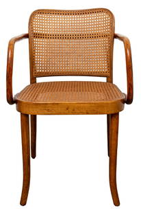 Josef Hoffman Cane and Bentwood Chair: Josef Hoffman cane and bentwood armchair, likely Thonet. Removed from the Central Park West estate of artist William Scharf.