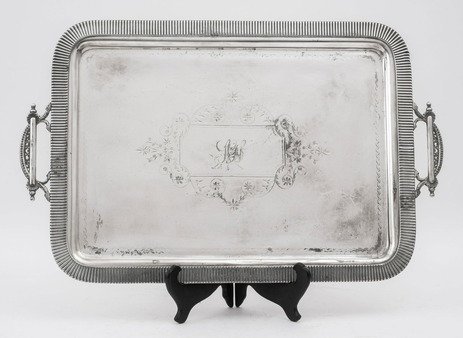Large Aesthetic Movement Silver Plate Handled Tray (1 of 5)