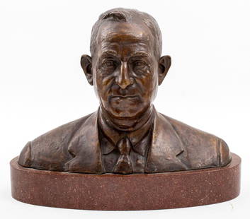 Harry Rosenthal "Mosche Petit" Bronze Bust: Harry Rosenthal (Austrian/Italian, 1922-2017) "Mosche Petit" bronze bust sculpture on a flecked red hardstone base, signed, titled, dated 1956, Firenze to verso. 18" H x 22" W x 9" D.