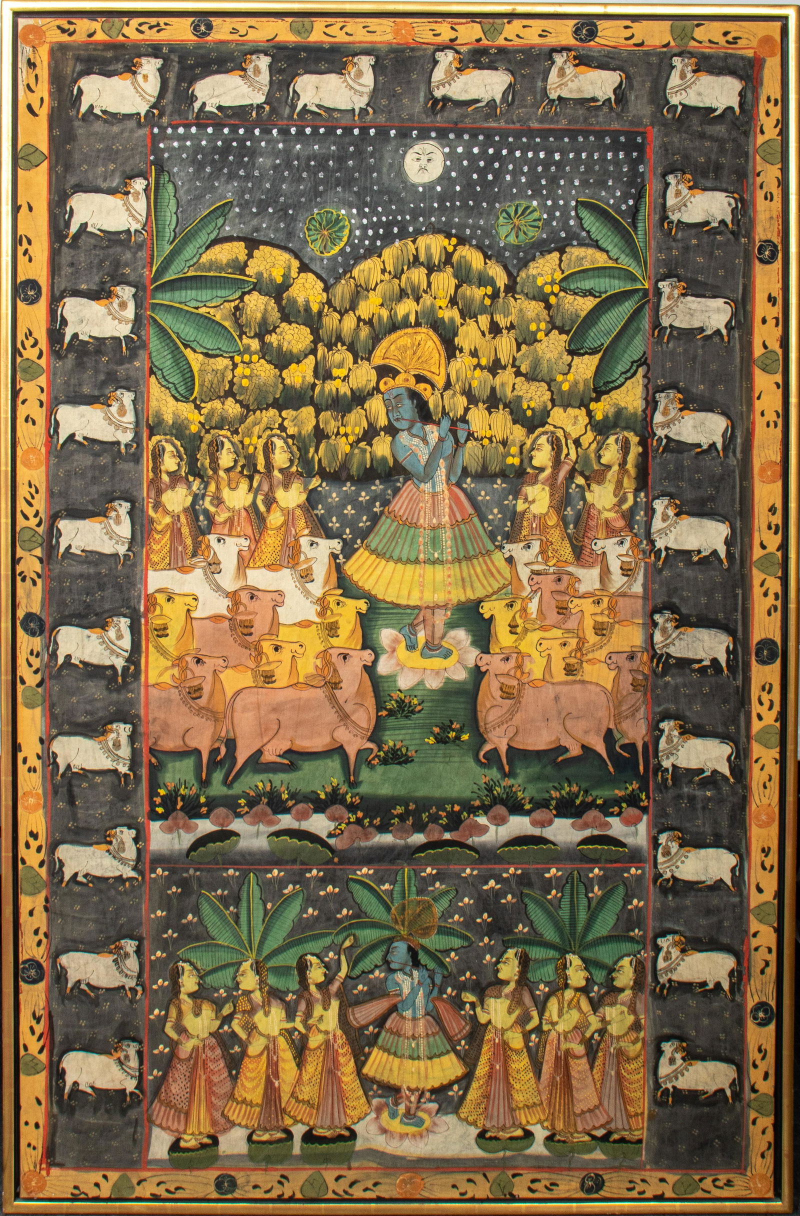 Indian Pichwai Painting with Krishna & Nandi (1 of 13)