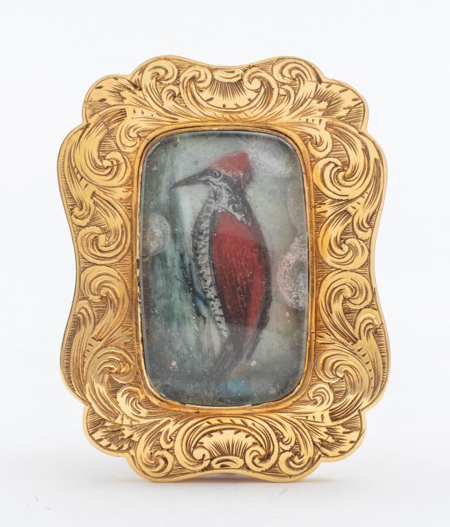 Georgian 14K Gold Miniature Painting Brooch W Bird (1 of 5)