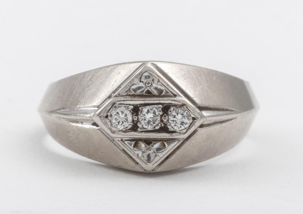 VTG Art Deco 14K White Gold Diamond Men's Ring (1 of 5)
