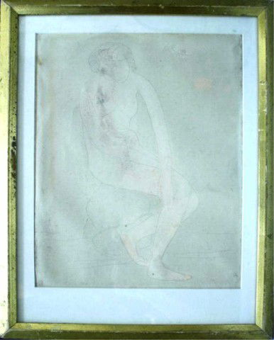 Auguste Rodin (1840-1917) - Seated Female Nude: Seated female nude by Auguste Rodin (French, 1840 - 1917) wash and pencil on paper, framed; signed. Provenance: Swetzoff Gallery, Boston, MA Dimensions: image area 12-3/4"L x 9-3/4"W; overall 17-1/4"L