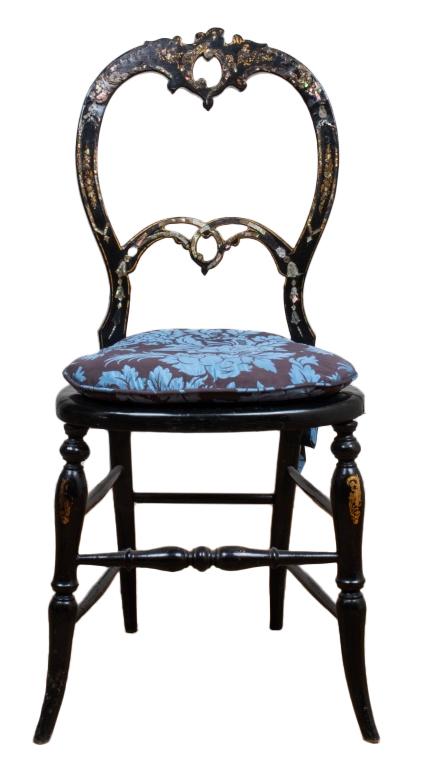 Rococo Style Mother-Of-Pearl Inlaid Ebonized Chair (1 of 11)