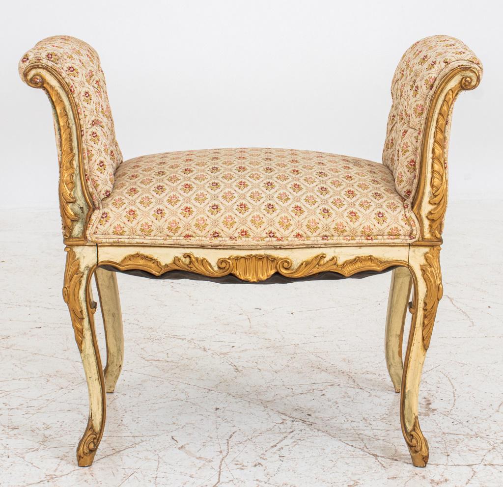 Venetian Rococo Style Parcel Gilt White Bench (1 of 9)