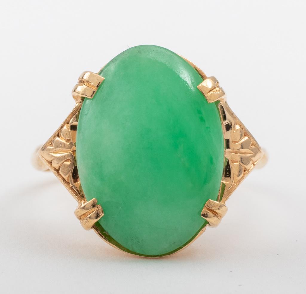 Art Deco 14K Gold Jadeite Cabochon Ring (1 of 7)
