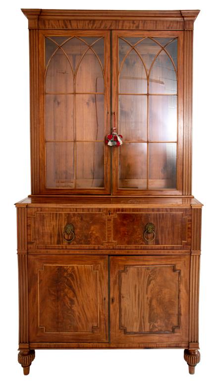Regency Mahogany Bookcase Secretary Cabinet (1 of 16)