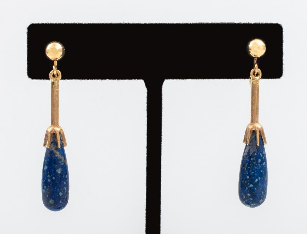 Vintage Modernist 14K Gold Lapis Lazuli  Earrings (1 of 5)