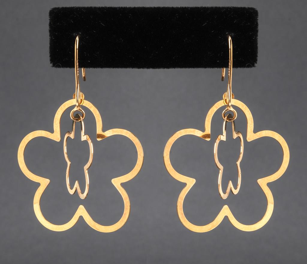 Italian 14K Yellow Gold Flower Motif Drop Earrings (1 of 4)