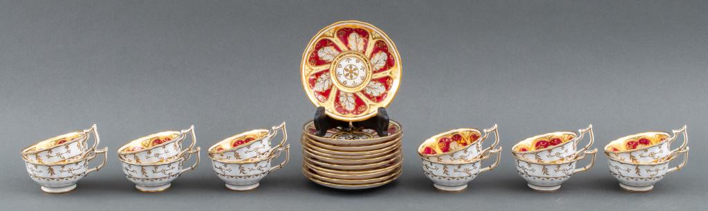 Parcel-Gilt & Red Porcelain Teacups & Saucers, 12 (1 of 11)