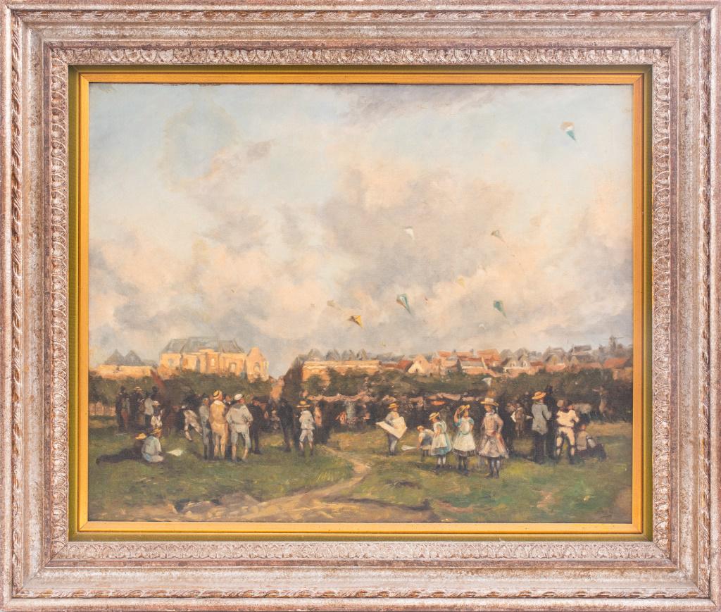 Illegibly Signed Landscape with Kites Oil on Panel (1 of 8)