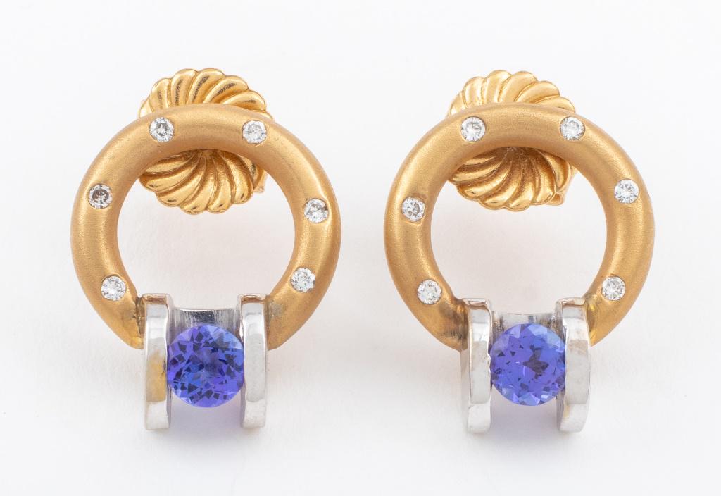 14K Two Tone Gold Tanzanite & Diamond Earrings (1 of 6)