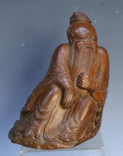 Chinese Bamboo Carved Li Bei 19th-20th C.: Carved Li Bei figure, bamboo, China, nineteenth-twentieth century; unmarked. Dimensions: 4-1/2" L x 3-1/2" W