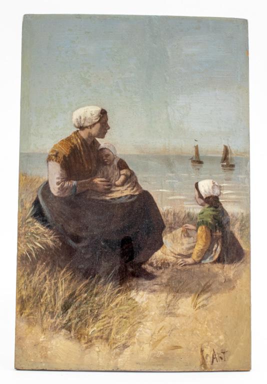 Adolph Artz Attr. 'Family on Beach' Oil on Board (1 of 6)