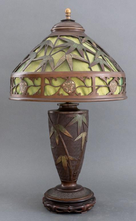 Japanese Deco Rubbed Bronze Cloisonne Shaded Lamp (1 of 8)
