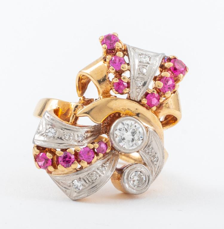Vintage 1940s Retro 14K Gold Diamond Ruby Ring (1 of 7)