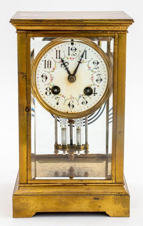 Gilt Bronze Four Glass Clock, Mercury Pendulum (1 of 9)