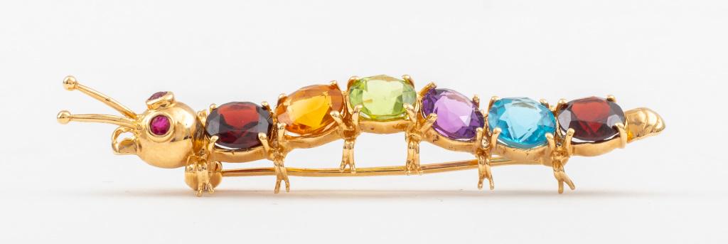 14K Gold & Multi-Colored Gemstone Insect Pin (1 of 6)