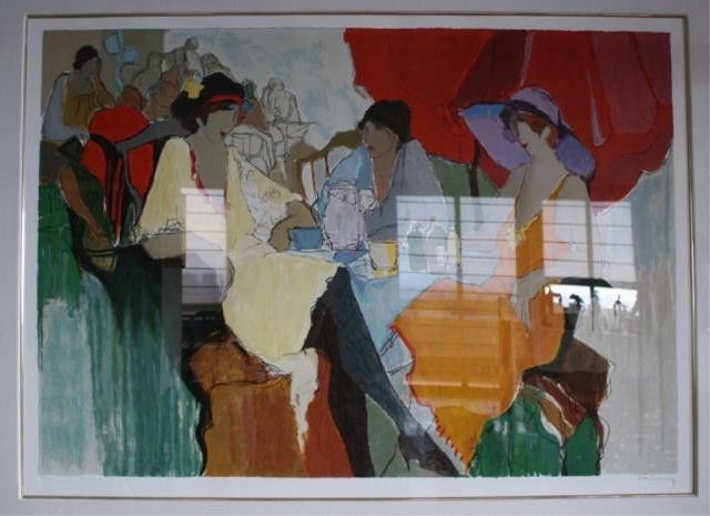 Tarkay Serigraph "High Tea": Serigraph print entitled High Tea, framed, Itzchak Tarkay (Austrian/Israeli, b.1935), Israel; signed and marked 230/300. Dimensions: overall 46-1/4"H x 59-1/4"W; image area 47"H x 34"W