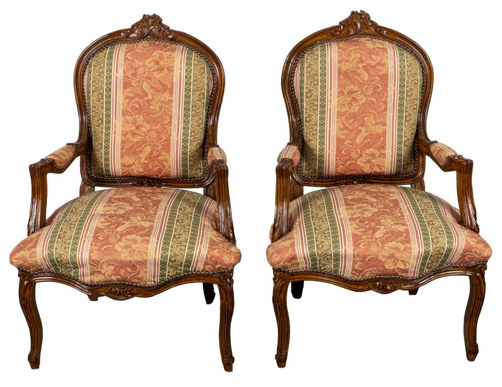 Louis XV Style Carved & Upholstered Armchairs, Pr (1 of 7)