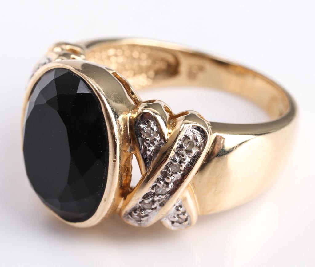 14K Yellow Gold, Onyx, & Diamond Ring (1 of 5)