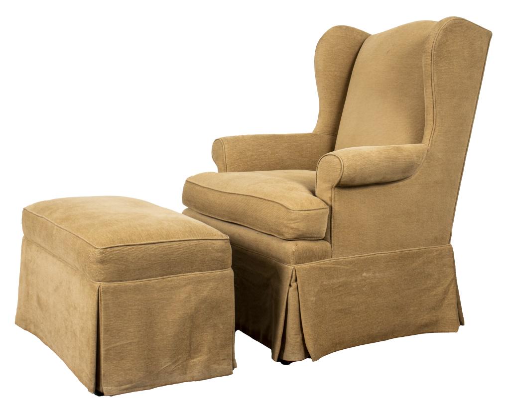 Upholstered Wingchair and Ottoman (1 of 8)
