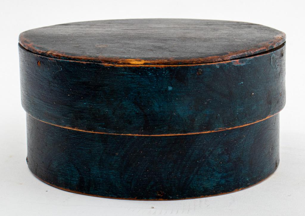 Swedish Blue Round Wood Box and Cover, 19th c. (1 of 5)