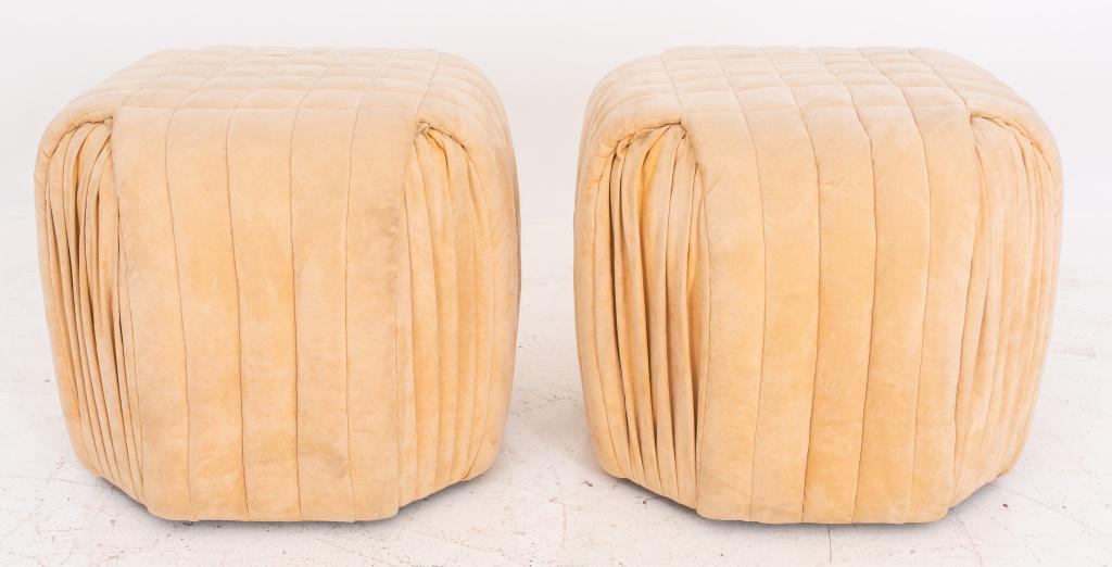 Beige Upholstered Ottomans, Pair (1 of 6)