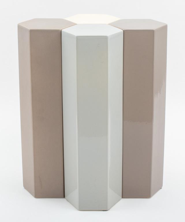 Modern Hexagonal Gray Glazed Ceramic Pedestal (1 of 7)