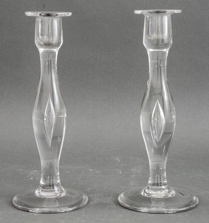 Hand Made Clear Glass Studio Candle Stick, Pair (1 of 6)