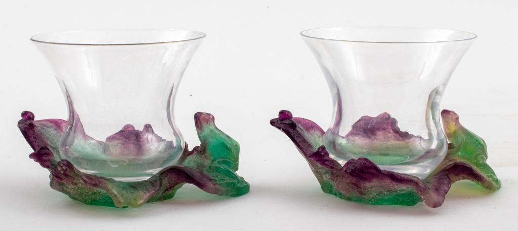 Daum Pate de Verre Green & Purple Votive Vases, Pr (1 of 7)