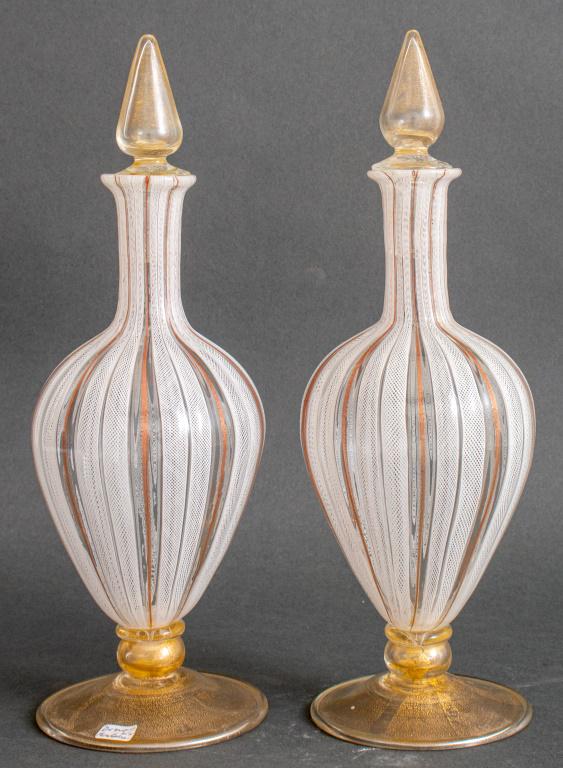 Dino Martens Attr Murano Glass Stoppered Vase, Pr (1 of 12)