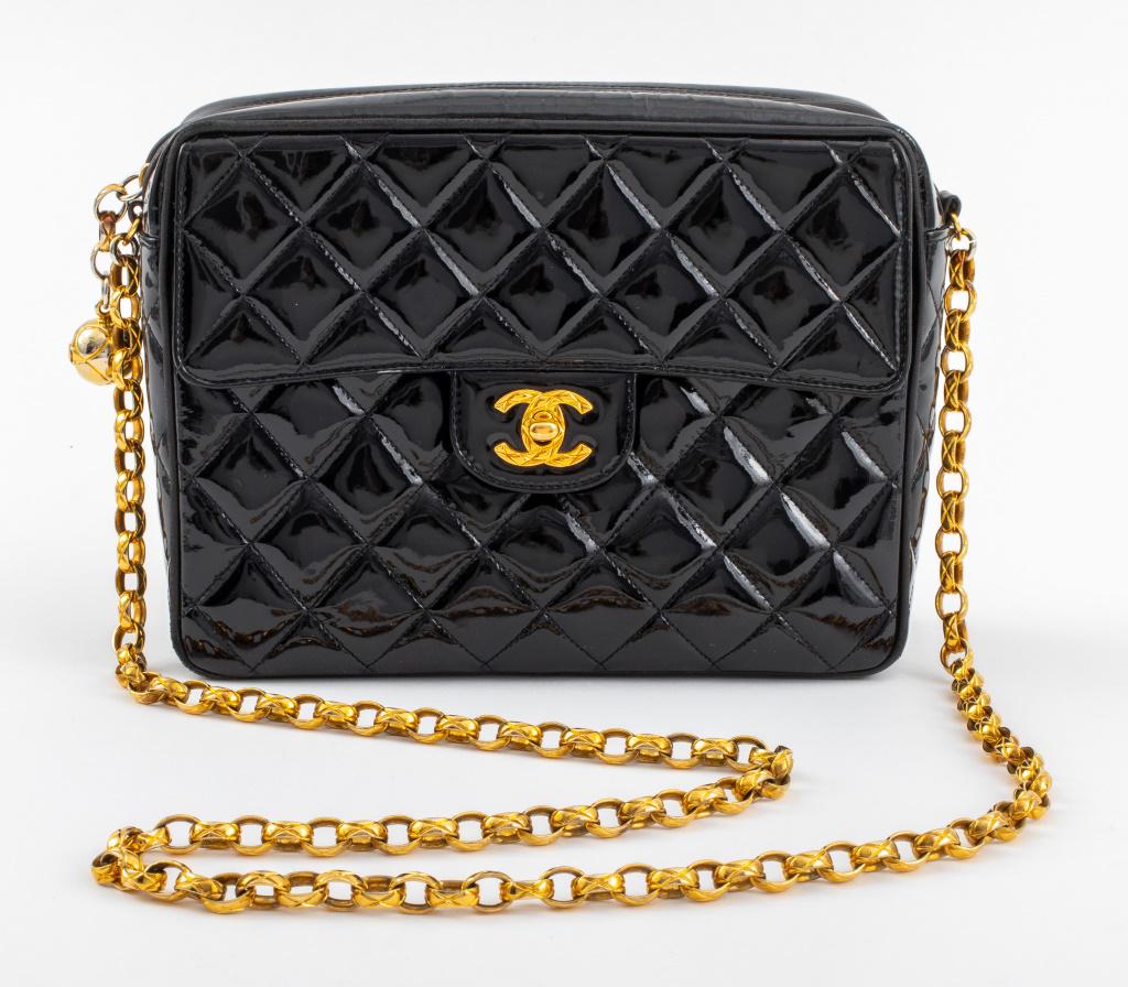 Chanel Quilted Black Patent Leather Handbag (1 of 9)