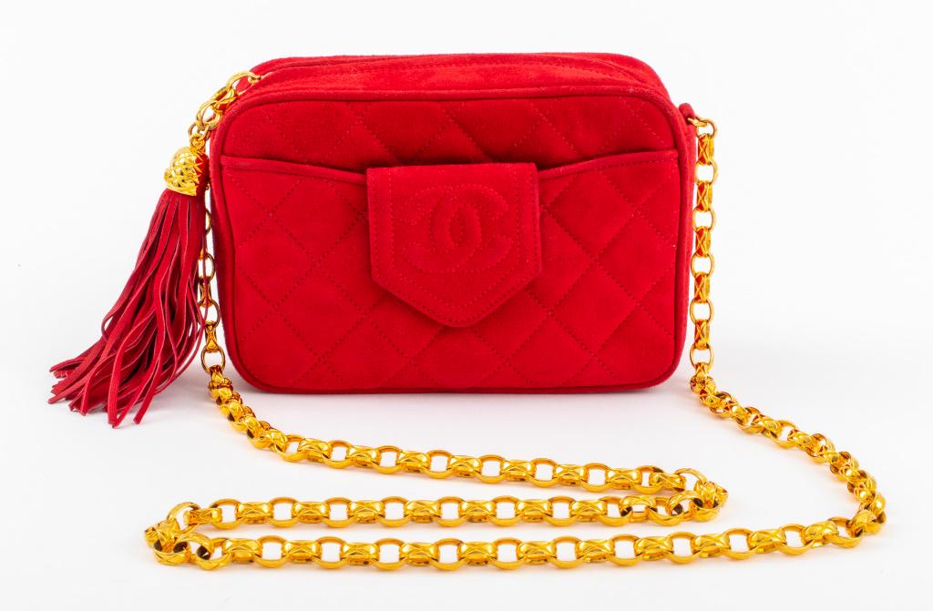 Chanel Quilted Red Suede Handbag (1 of 9)