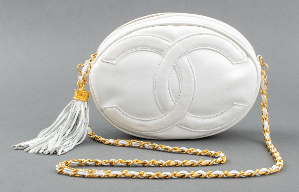 Chanel White Leather Oval Cross Body Handbag (1 of 9)
