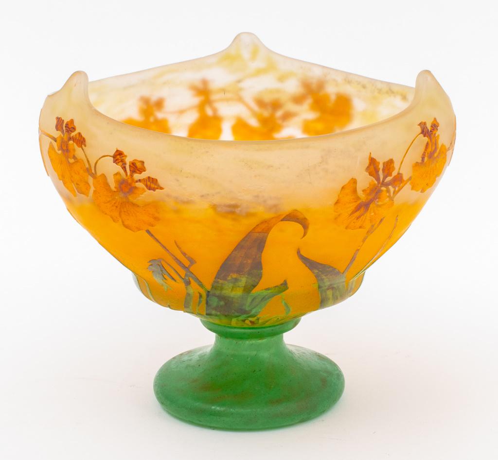 Daum Cameo Glass Footed Bowl with Iris Motif (1 of 9)
