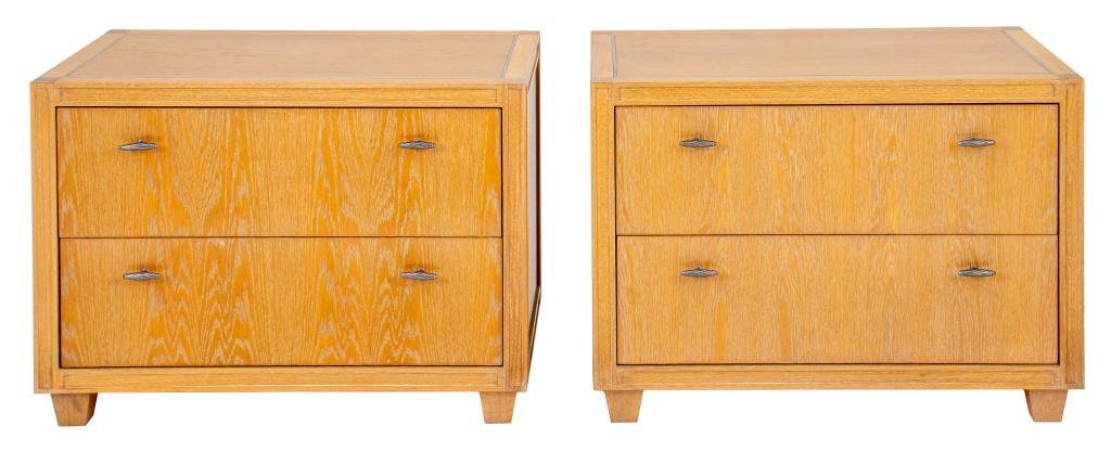 Modernist Steel-Inlaid Cerused Oak Night Stands Pr (1 of 9)