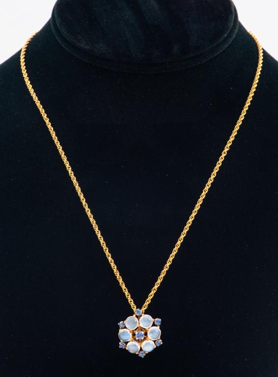 14K Gold Moonstone & Sapphire Pendant Necklace (1 of 5)