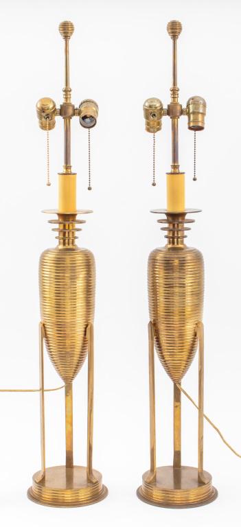 Hollywood Regency Brass Table Lamps, Pair (1 of 8)